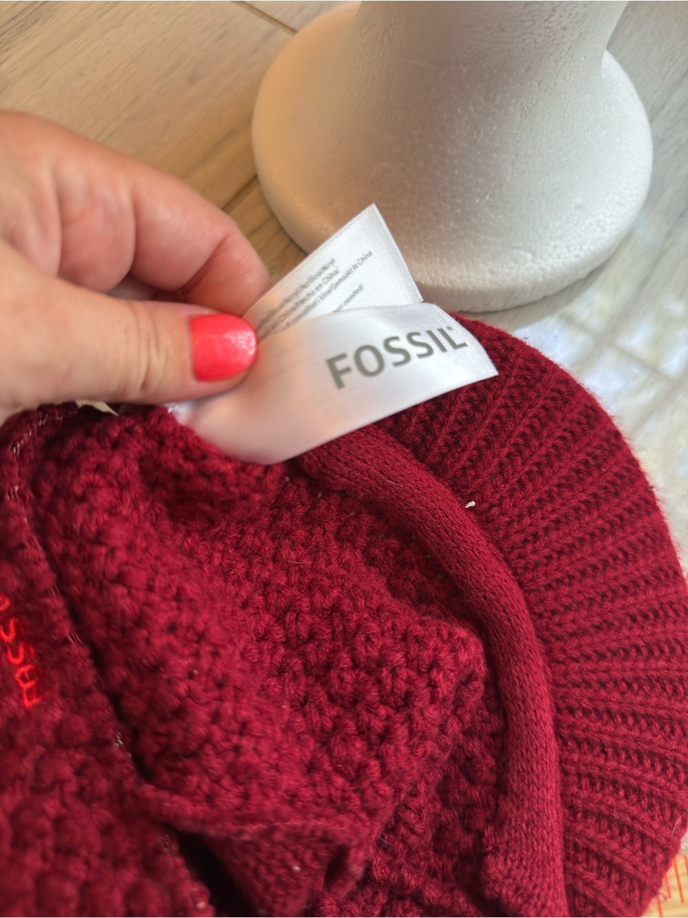 Y2K Fossil Cable Knit Newsboy Cap Buttons One Size Red - Picture 4 of 7